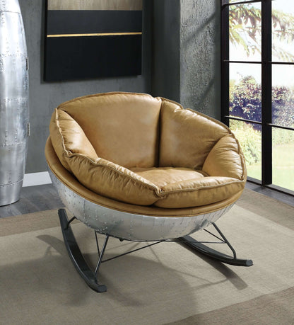 Pippin Morocco Top-Grain Leather Rocking Chair – Chrome Encased Modern Accent Rocker in a stylish interior setting.