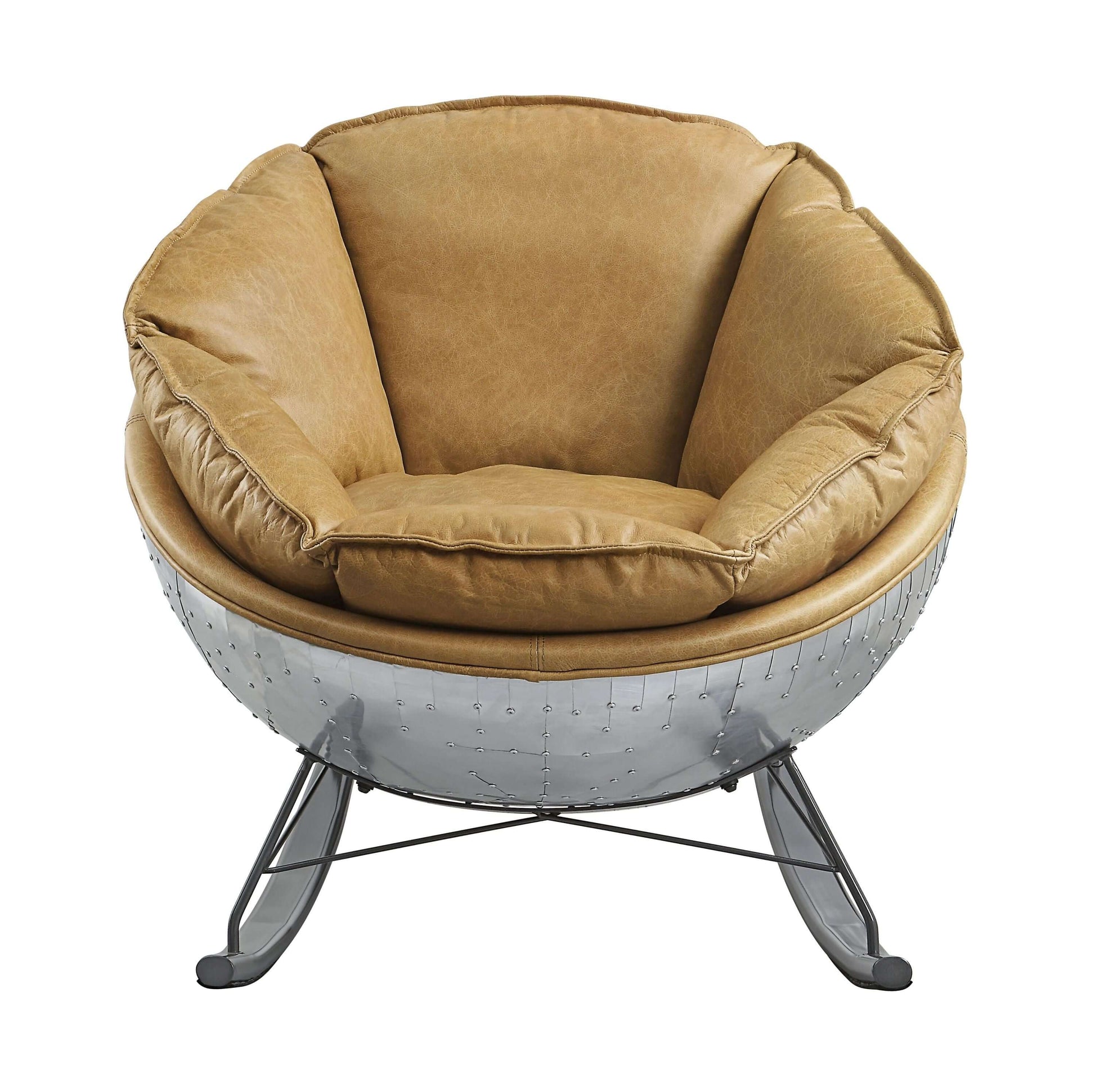 Pippin Morocco Top-Grain Leather Rocking Chair – Chrome Encased Modern Accent Rocker showcasing plush seating and stylish base.