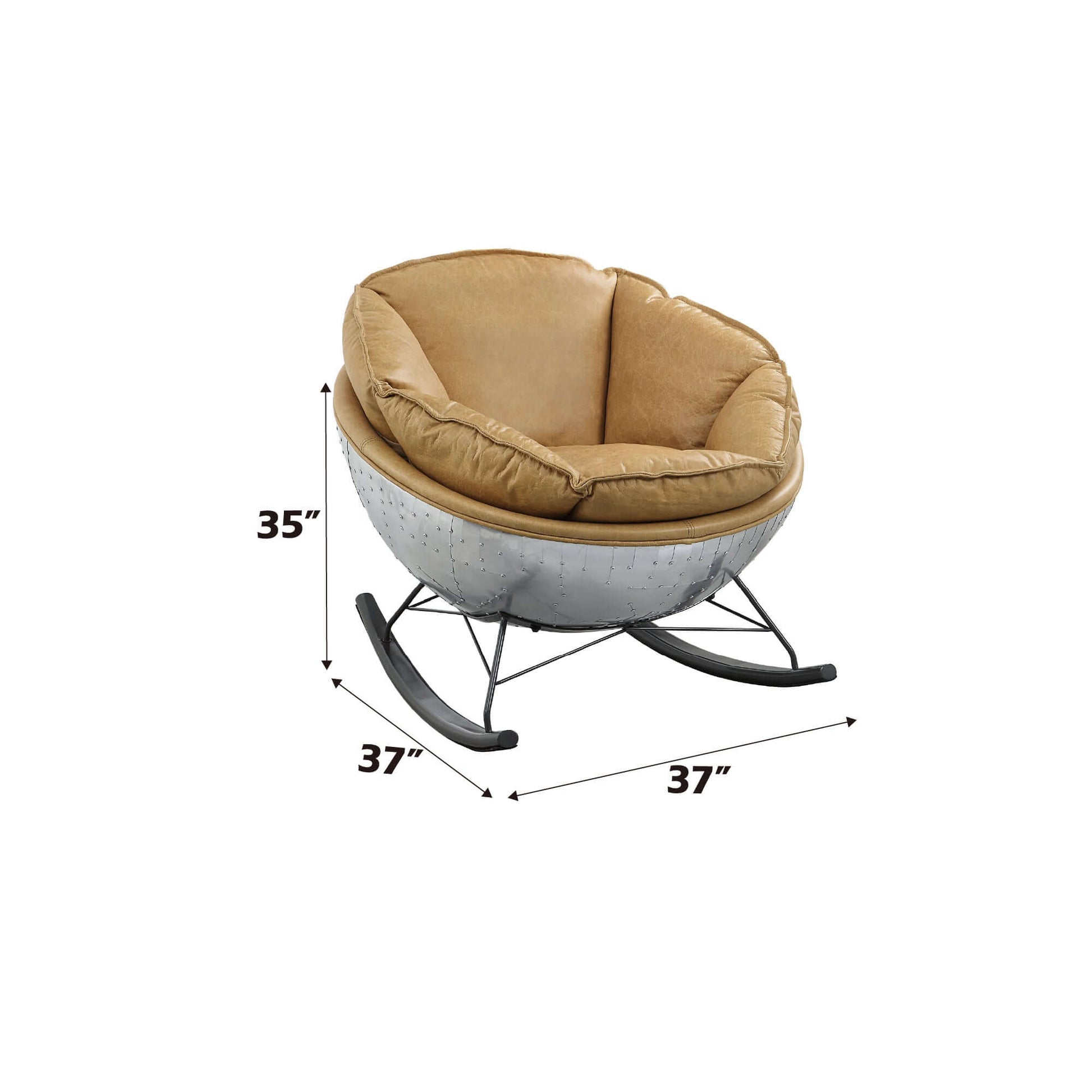 Pippin Morocco Top-Grain Leather Rocking Chair – Chrome Encased Modern Accent Rocker dimensions 35 x 37 x 37 inches.