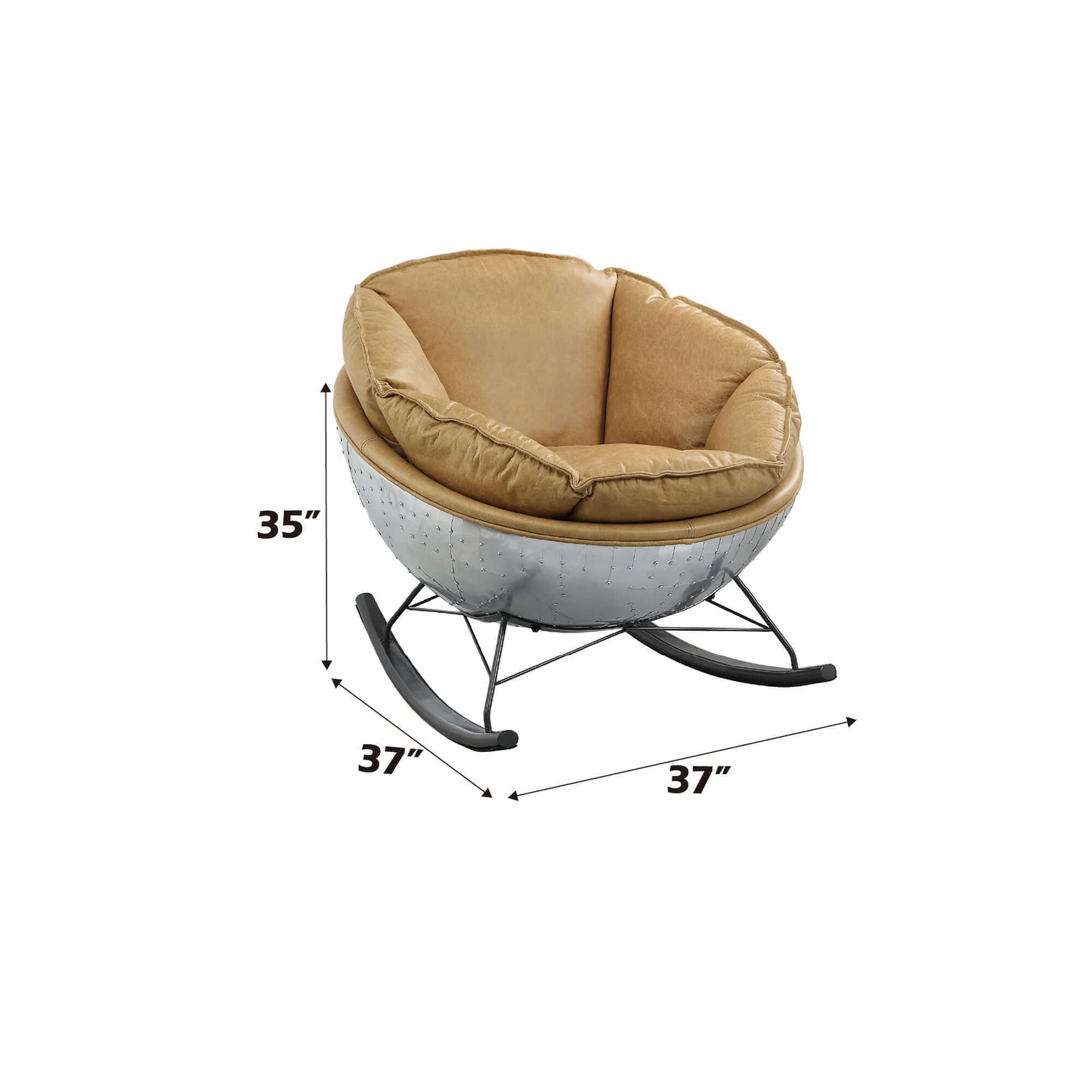 Pippin Morocco Top-Grain Leather Rocking Chair – Chrome Encased Modern Accent Rocker dimensions 35 x 37 x 37 inches.