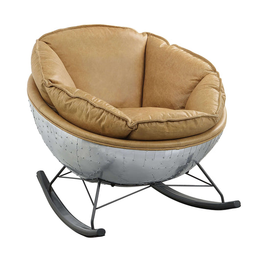 Pippin Morocco Top-Grain Leather Rocking Chair – Chrome Encased Modern Accent Rocker showcasing luxury design and comfort.