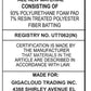 Tag showing material information and manufacturing details for a product, including polyurethane foam and polyester fiber.