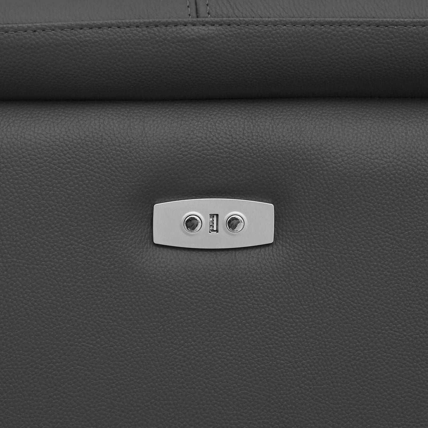 Wall-Hugger Power Reclining Leather Sectional – 4 Seat L-Shape Recliner Sofa with USB (144") power recline button detail.