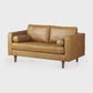 65" Modern Tan Leather Sofa with Solid Wood Legs & Pillow Top Arms