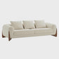 100" Cream Fabric Sofa with Brown Wood Legs & Rounded Arms