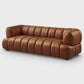 Jasmin Channel Tufted Leather Sofa – 90” Modern Genuine Leather Couch (Brown)