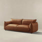 Emma 89" Genuine Leather Sofa with Solid Wood Frame & Accent Pillows (3 Colors)