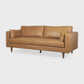 88" Modern Tan Leather Sofa with Solid Wood Legs & Toss Pillows