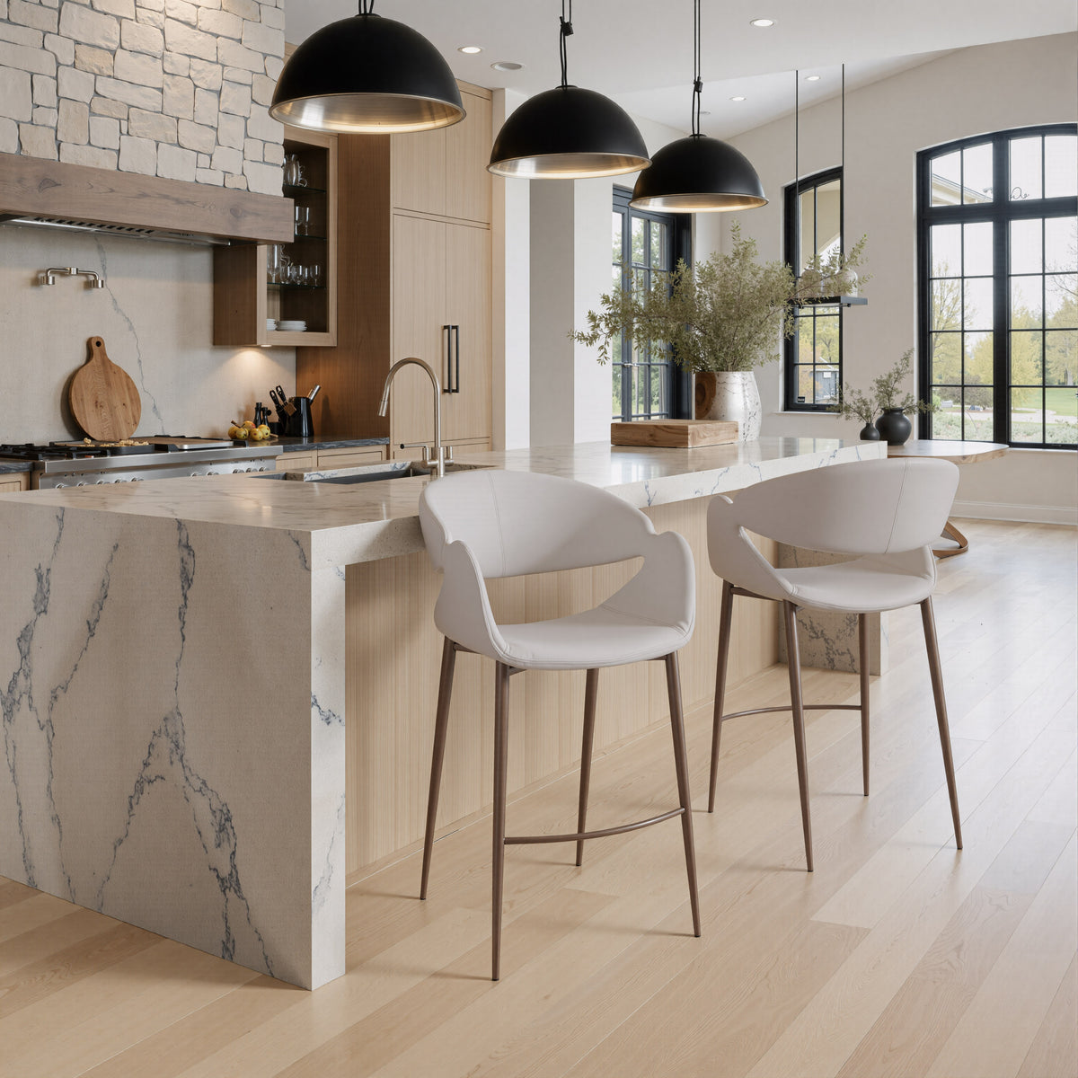 Limay Beige & Walnut Counter Stool