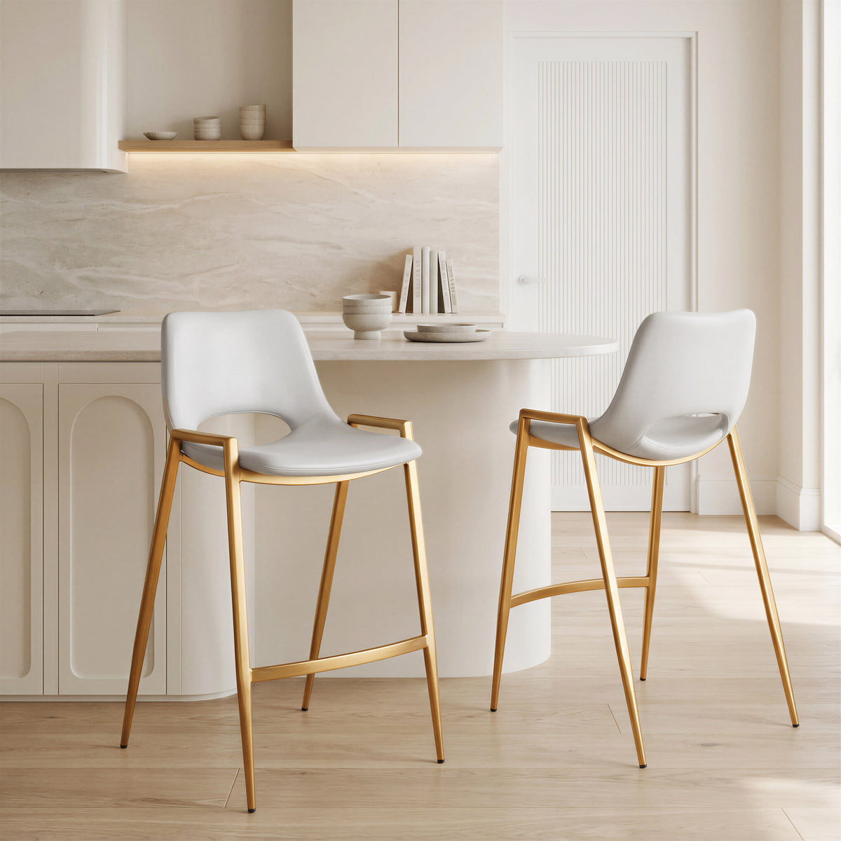 Desi Counter Stool (Set of 2) in White & Gold