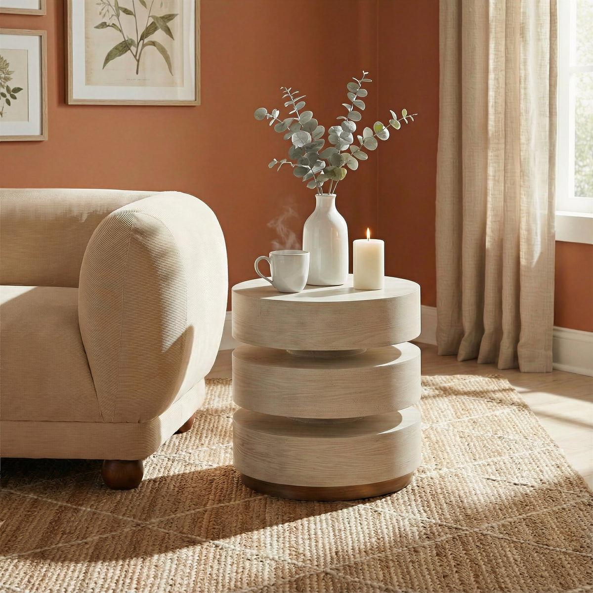 Laha Oak White Side Table