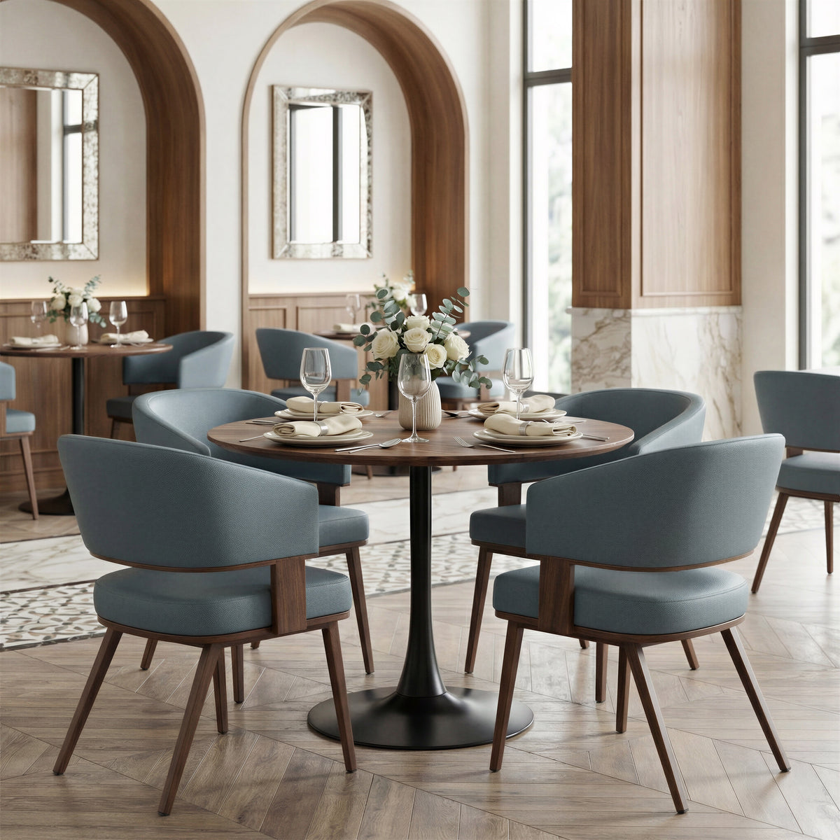Poise Azure Gray & Walnut Dining Chair
