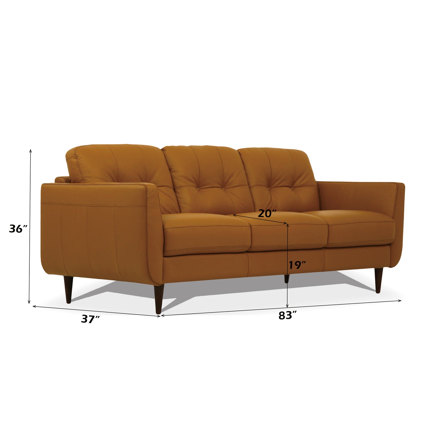 Radwan Camel Leather Sofa – 83"W Sofa – view 3