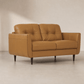 Radwan Midcentury Modern Premium Italian Sofa Leather Loveseat 59" in camel leather with button-tufted back and tapered legs.