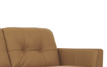 Radwan Midcentury Modern Premium Italian Sofa Leather Loveseat 59" with camel leather and button-tufted back.