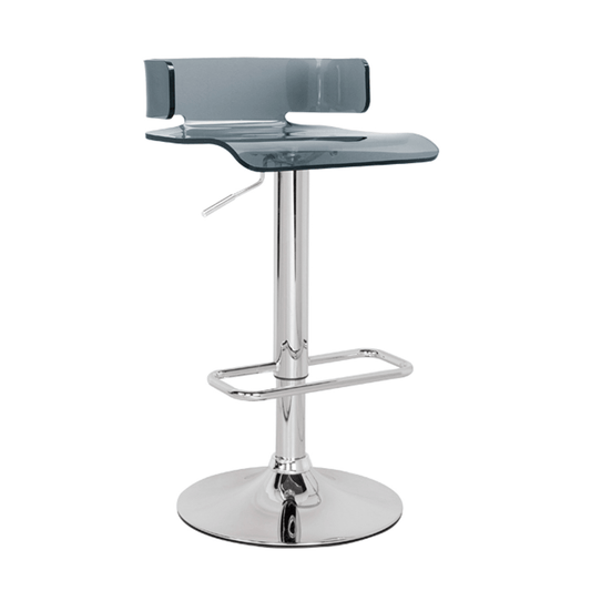 Rania Gray & Chrome Finish Adjustable Stool W/Swivel with sleek acrylic seat and chrome base.