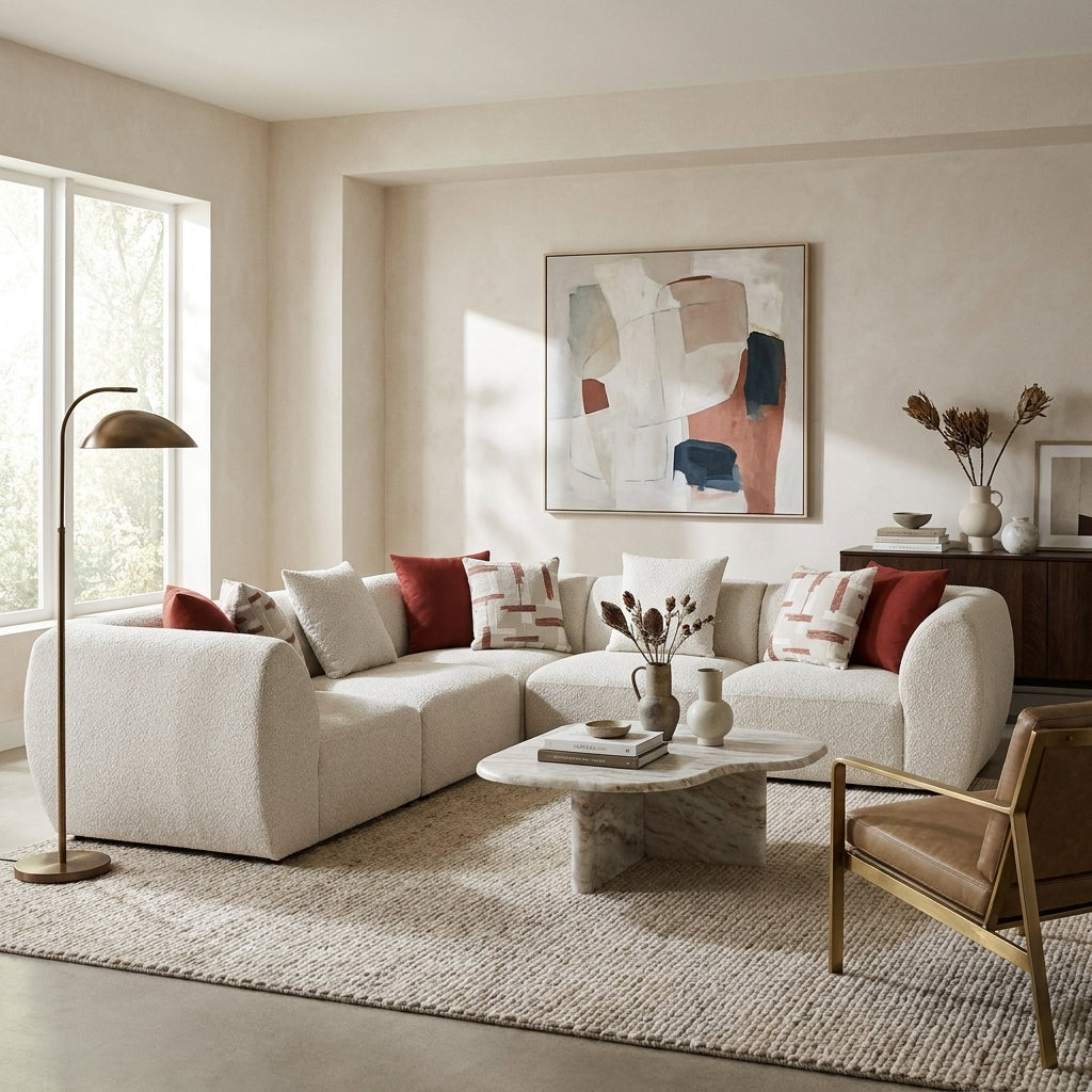 Ravenna Chenille Modular Sectional – 4-Piece Beige Corner Sofa Set – view 2