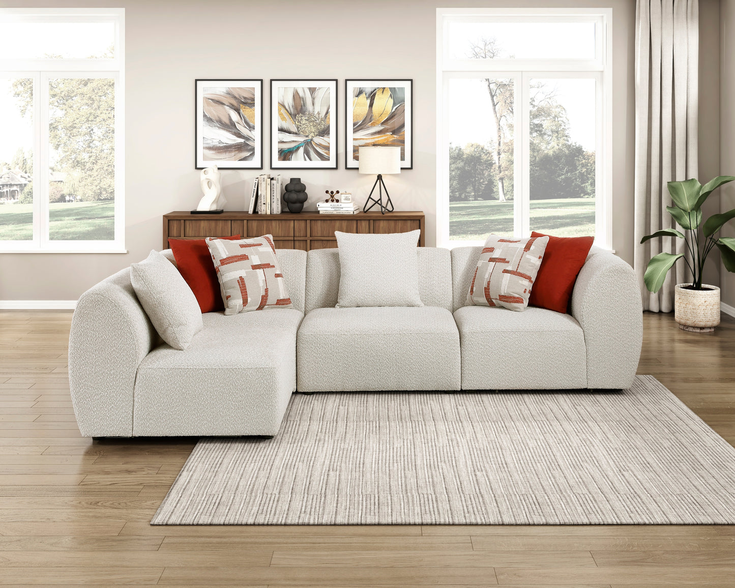 Ravenna Chenille Modular Sectional – 4-Piece Beige Corner Sofa Set – view 4
