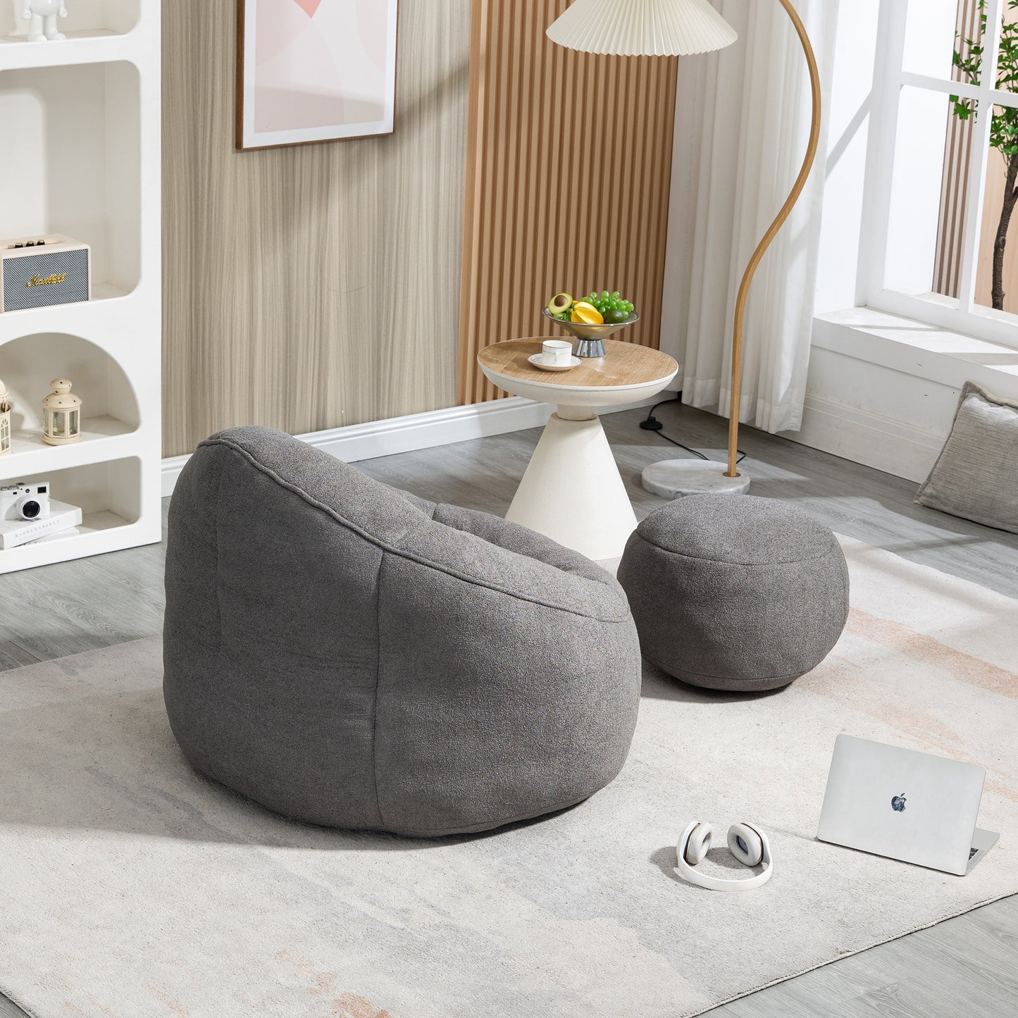 Ravenna Grey Microfiber Bean Bag Chair with Footrest – 40" Bean Bag Chair – view 5