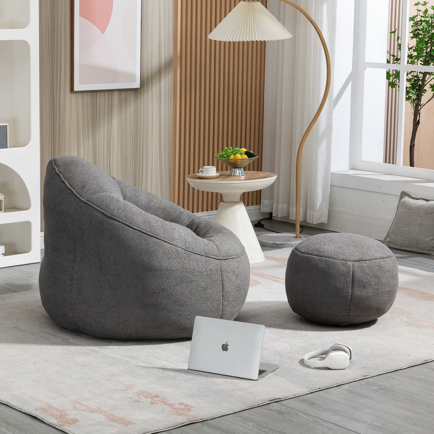 Ravenna Grey Microfiber Bean Bag Chair with Footrest – 40" Bean Bag Chair – view 8