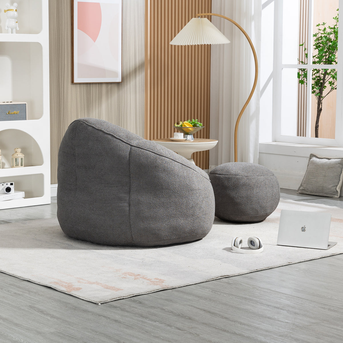Ravenna Grey Microfiber Bean Bag Chair with Footrest – 40" Bean Bag Chair – view 9