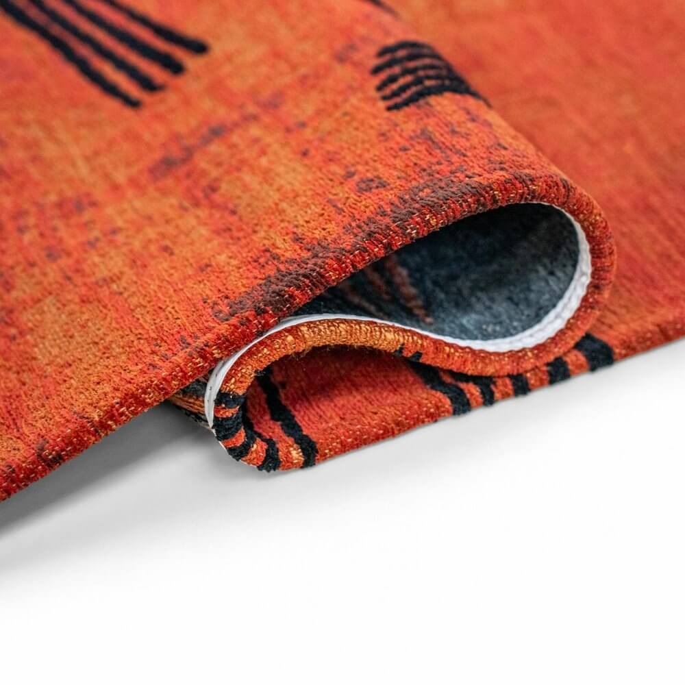 Red And White Abstract Washable Area Rug With UV Protection Area Rug | 9' x 13' edge detail close-up showing texture and design.