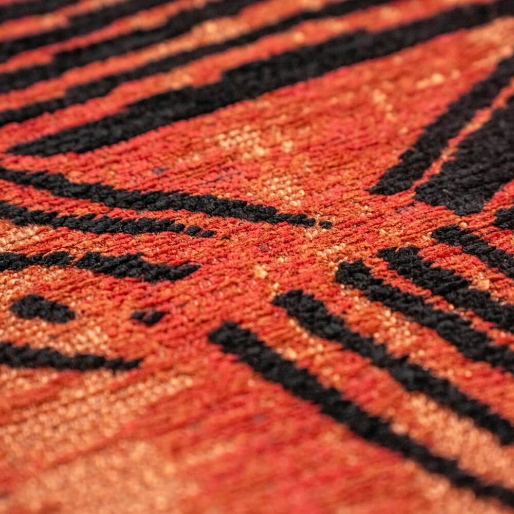 Red And White Abstract Washable Area Rug With UV Protection Area Rug | 9' x 13' close-up detail of texture and pattern.