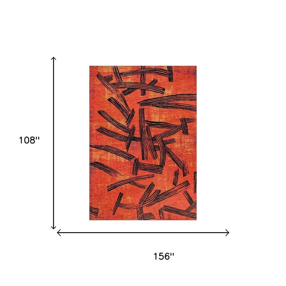 Red And White Abstract Washable Area Rug With UV Protection Area Rug | 9' x 13', showcasing bold design and dimensions.