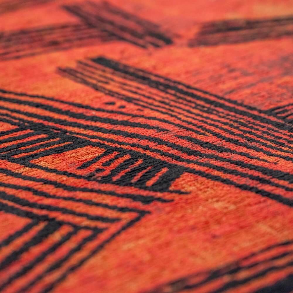 Red And White Abstract Washable Area Rug With UV Protection Area Rug | 9' x 13' close-up of the textured pattern.