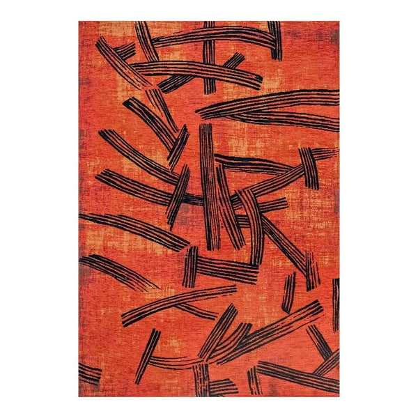 Red And White Abstract Washable Area Rug With UV Protection Area Rug | 9' x 13'. Abstract red and black design.