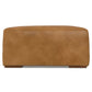 Rex Genuine Leather Square Ottoman in tan, 34'W, versatile for footrest or coffee table alternative.