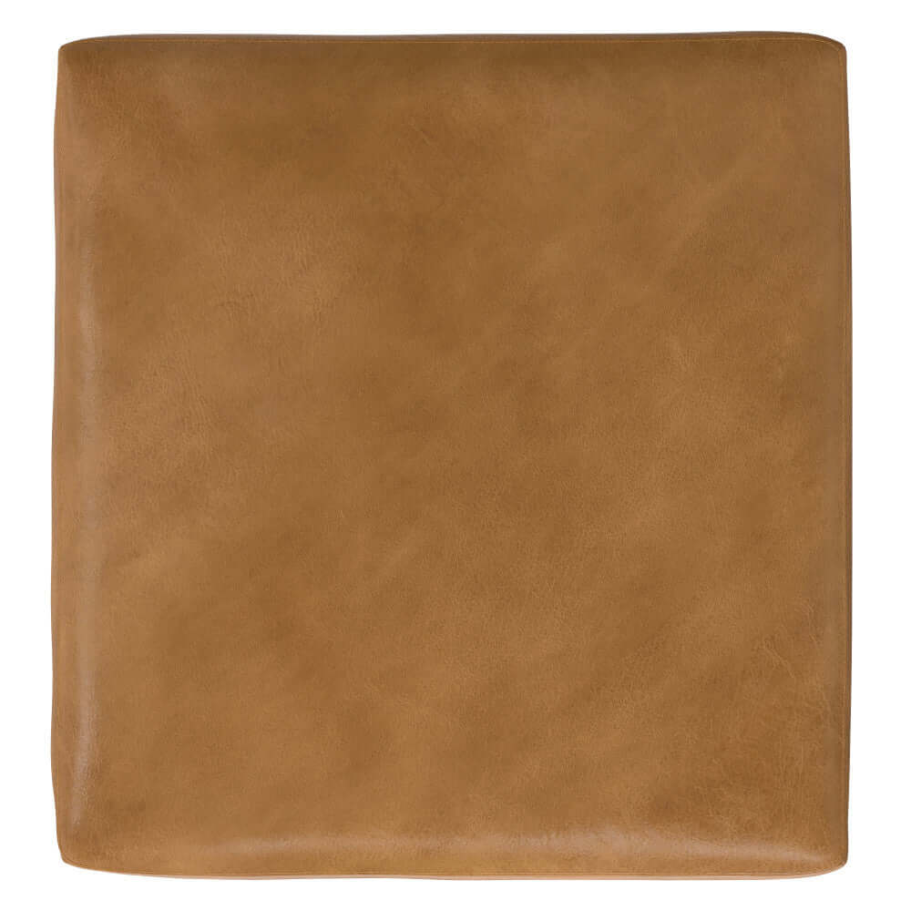 Rex Genuine Leather Square Ottoman in a rich tan color, 34 inches wide, ideal for modern living spaces.