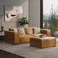 Modern living room with Rex genuine leather sofa and square ottoman, showcasing versatile luxury and stylish design.