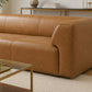 Rialto 105" Tan Top Grain Buffalo Leather Sofa | Modern Luxury 3-Seater close-up detail of warm tan upholstery.