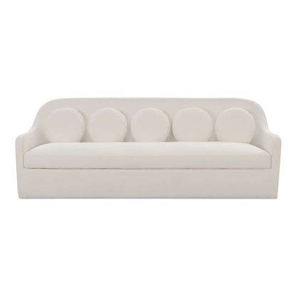 Rialto White Performance Fabric Sofa with Curved Back & Toss Cushions | Modern Sofa - front view of curved back design.