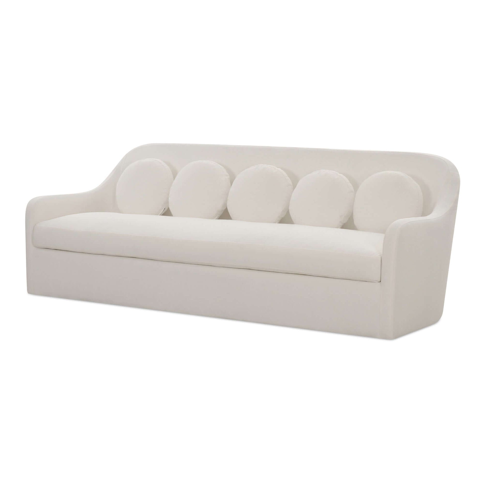 Rialto White Performance Fabric Sofa with Curved Back & Toss Cushions | Modern Sofa with elegant curved design and round cushions.