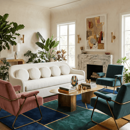 Rialto White Performance Fabric Sofa with Curved Back & Toss Cushions | Modern Sofa in stylish living room decoration.