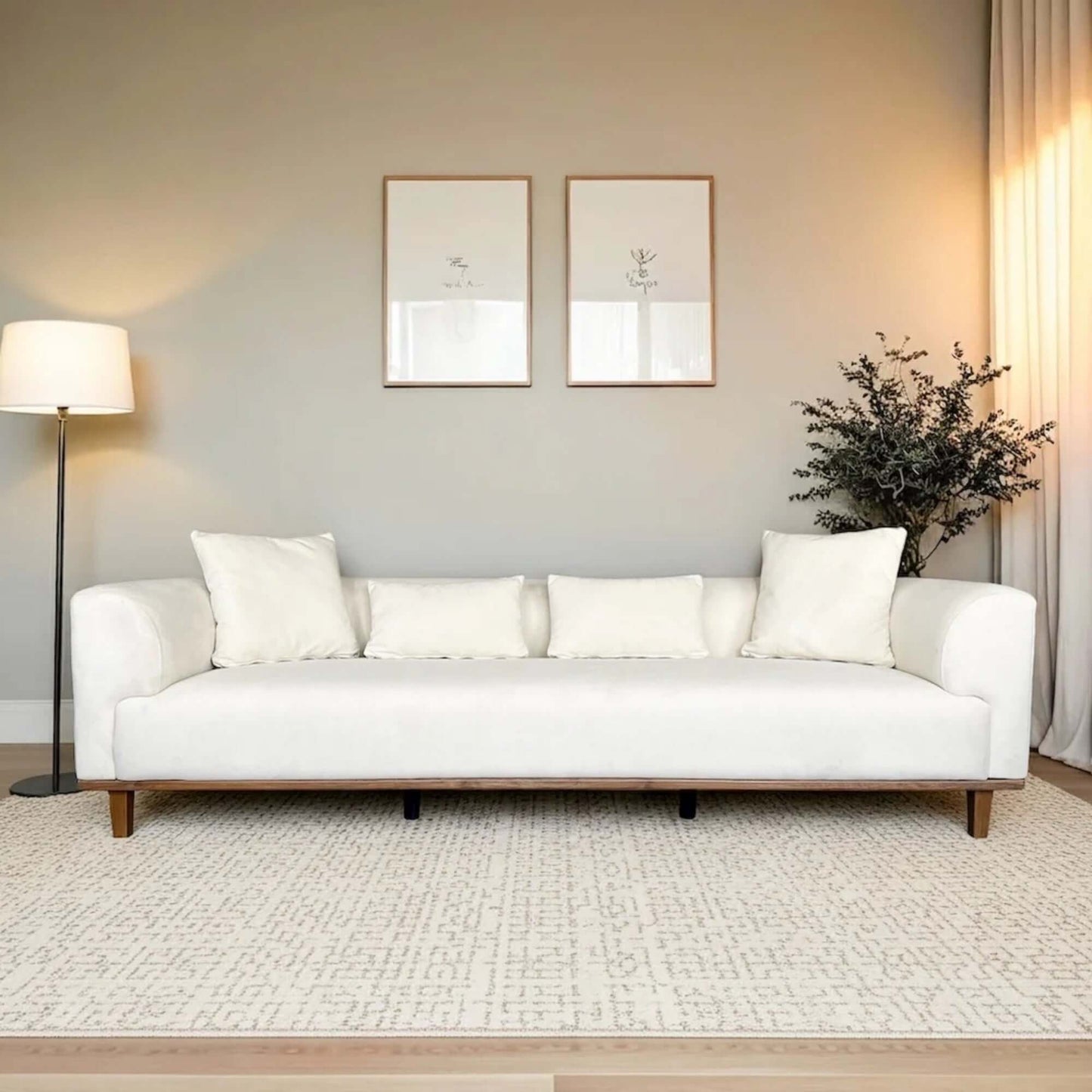Richardson Velvet Sofa 103” - Scandinavian Modern 3-Seat Sofa with Wood Base in a stylish living room setting.
