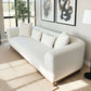Richardson Velvet Sofa 103” - Scandinavian Modern 3-Seat Sofa with Wood Base in cream velvet with removable pillows.