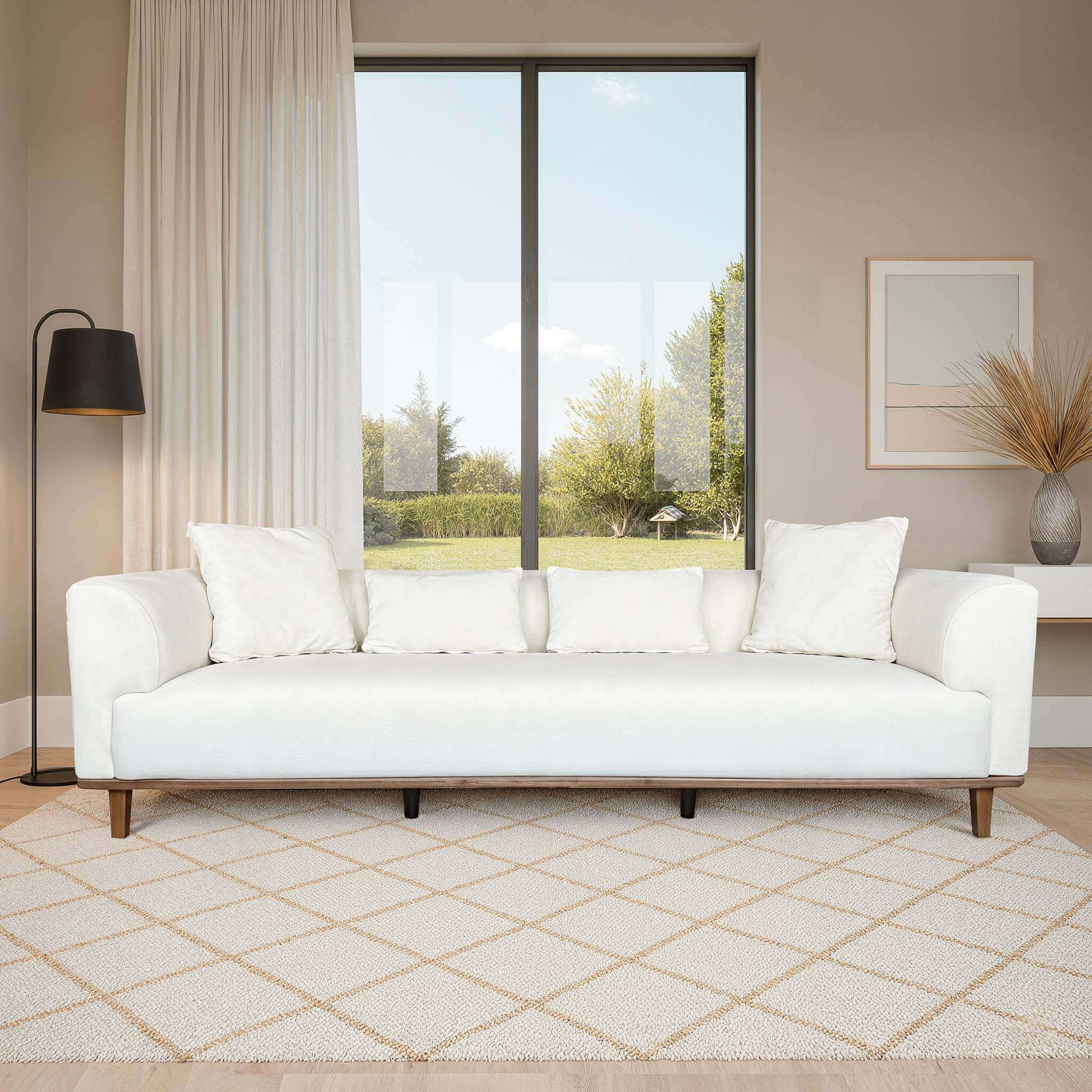 Richardson Velvet Sofa 103” - Scandinavian Modern 3-Seat Sofa with Wood Base in a stylish living room setting.