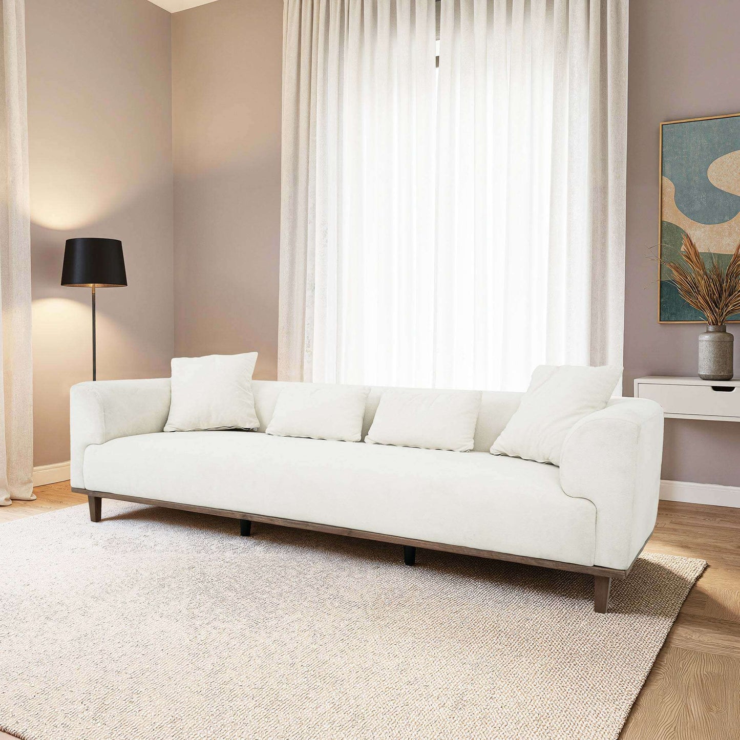 Richardson Velvet Sofa 103” - Scandinavian Modern 3-Seat Sofa with Wood Base in a stylish living room setting.