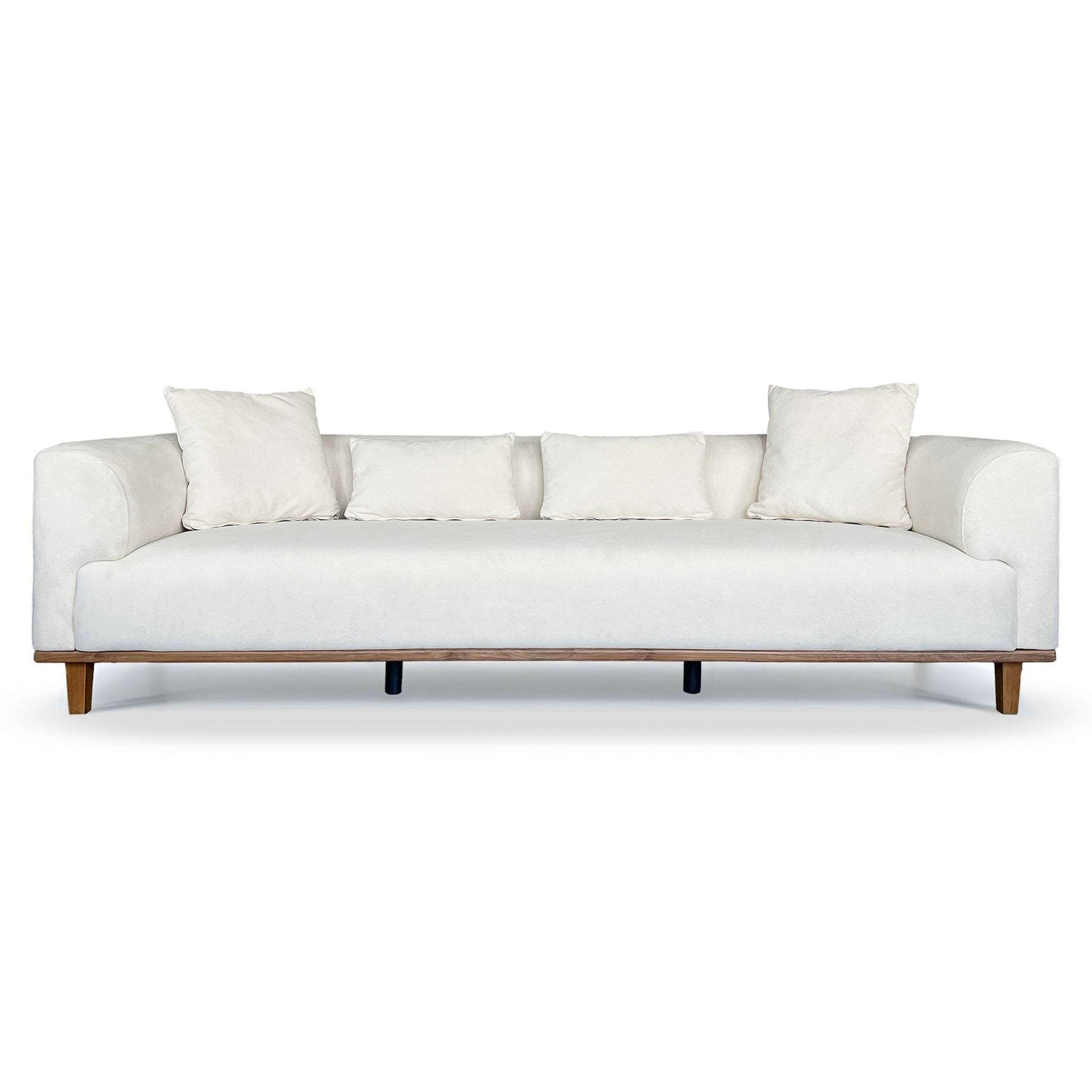 Richardson Velvet Sofa 103” - Scandinavian Modern 3-Seat Sofa with Wood Base in cream velvet upholstery.