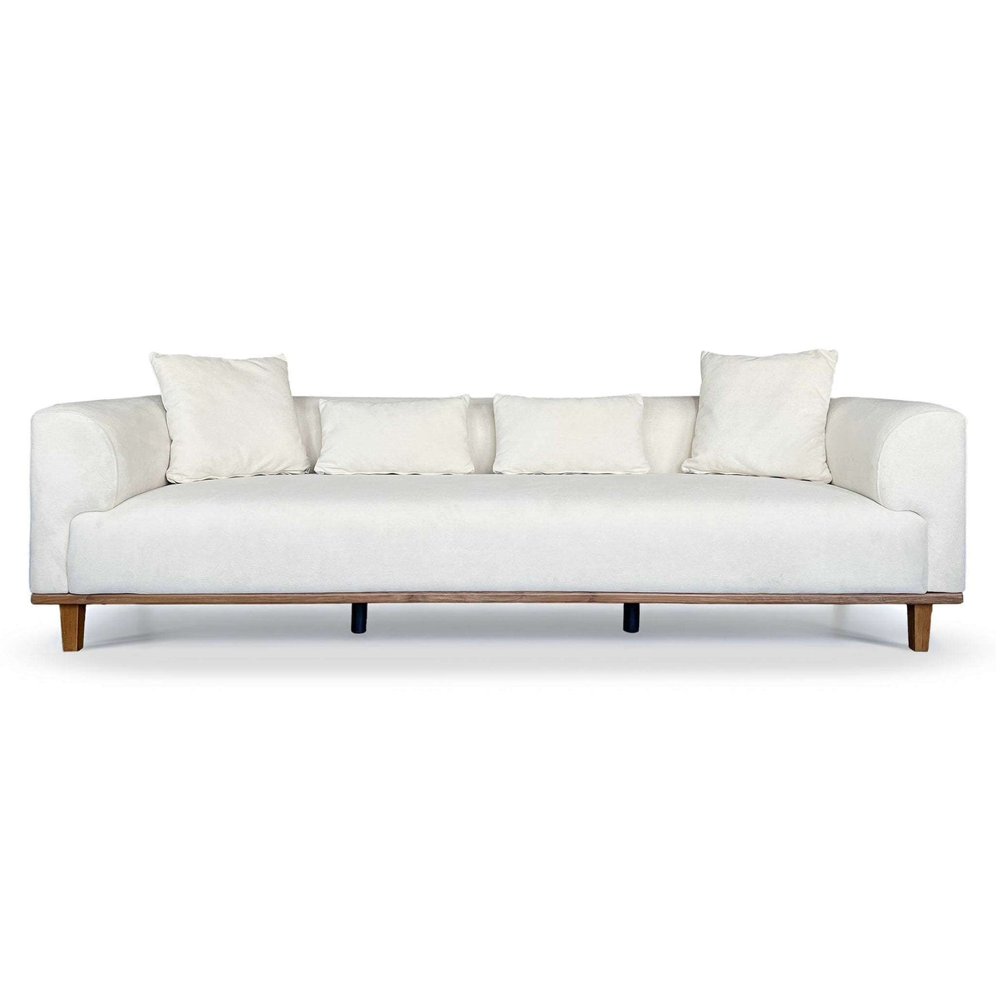 Richardson Velvet Sofa 103” - Scandinavian Modern 3-Seat Sofa with Wood Base in cream velvet upholstery.