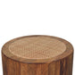 Rivera Solid Mango Wood Rattan Coffee Table – 31.5” Round Artisan Coffee Table (Golden Teak) with unique texture.