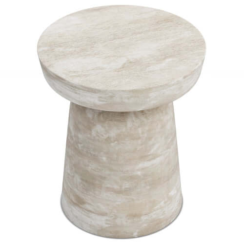 Robbie Wood Accent End Table with natural finish, showcasing sleek sculptural design and solid wood craftsmanship.