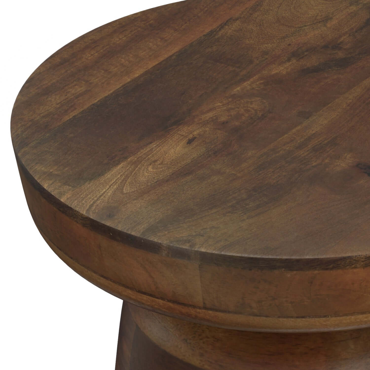 Close-up of the Robbie Wood Accent End Table showcasing rich, natural mango wood grain and smooth finish.
