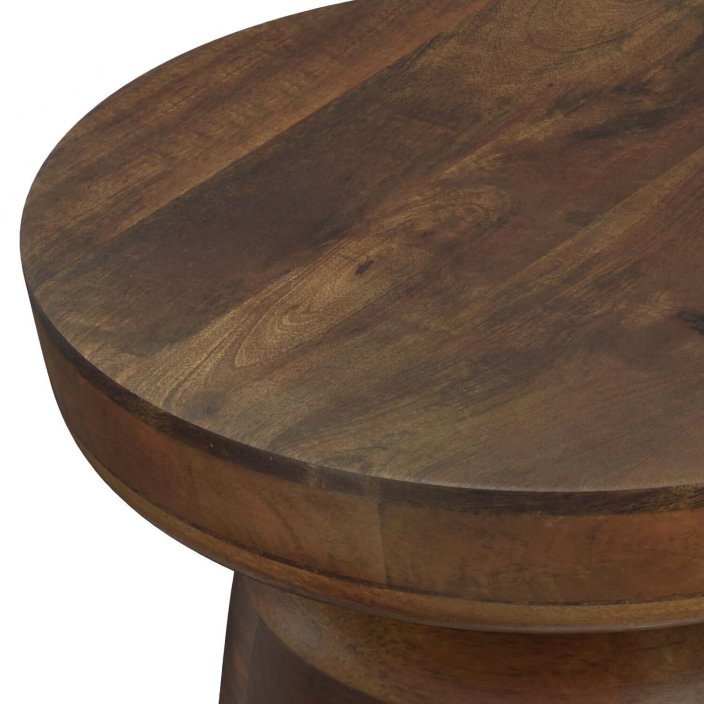 Close-up of the Robbie Wood Accent End Table showcasing rich, natural mango wood grain and smooth finish.