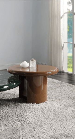 Ronald Brown High Gloss End Table 28"W in a modern living room setting with a cozy rug.