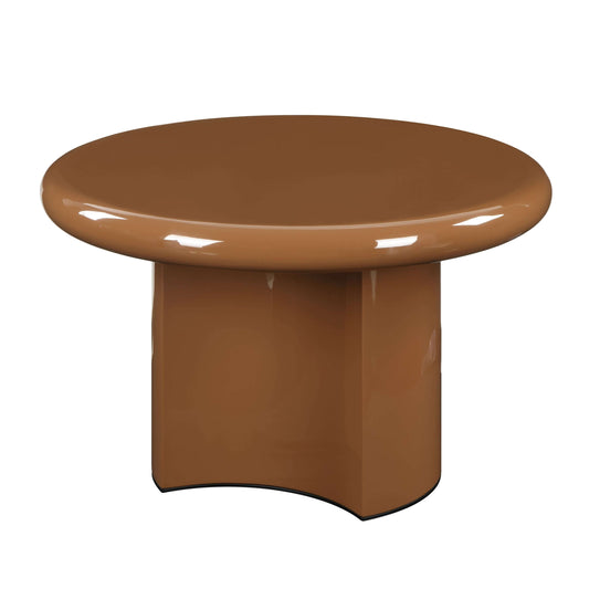 Ronald Brown High Gloss End Table 28"W with a sleek brown glossy finish and contemporary design.