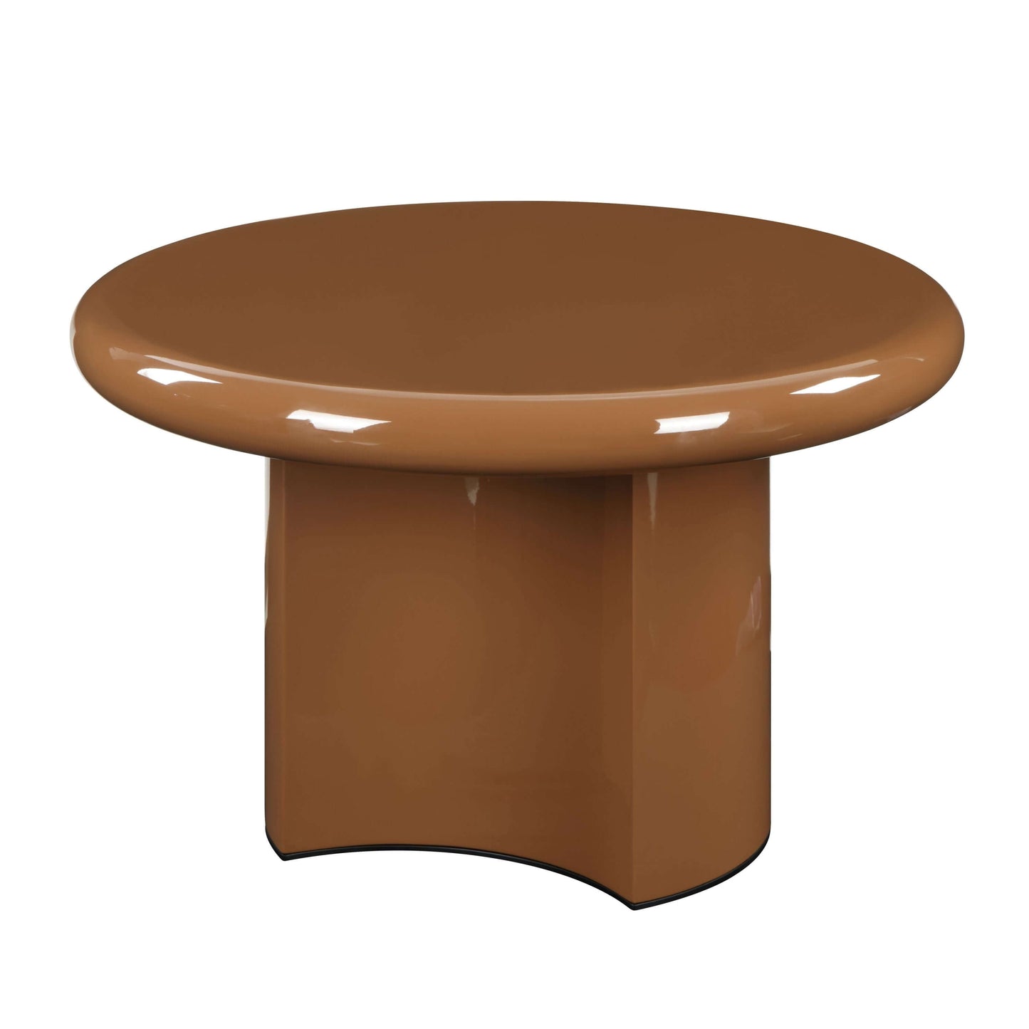 Ronald Brown High Gloss End Table 28"W with a sleek brown glossy finish and contemporary design.